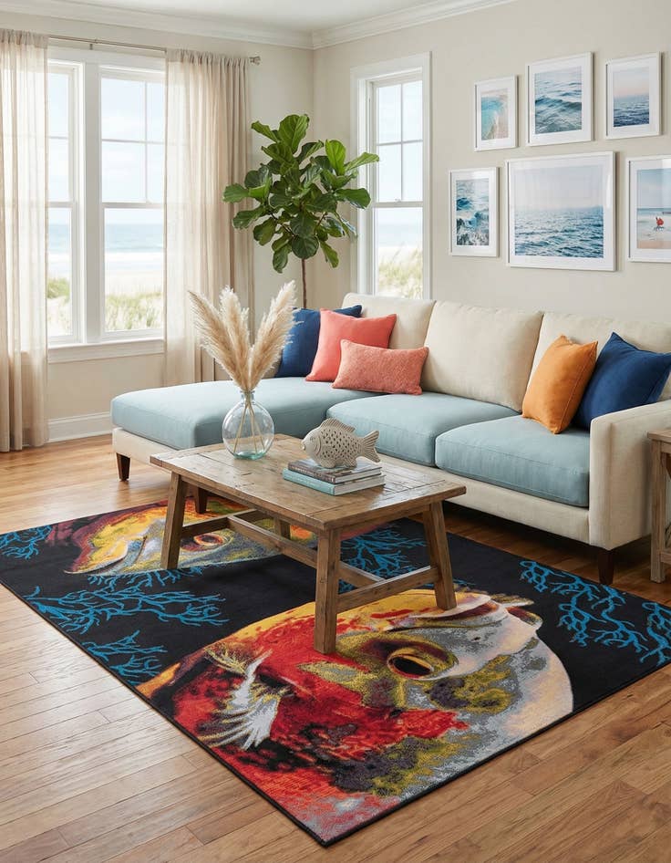Detail image of 6' x 9'  Washable Coastal Indoor / Outdoor Rug
