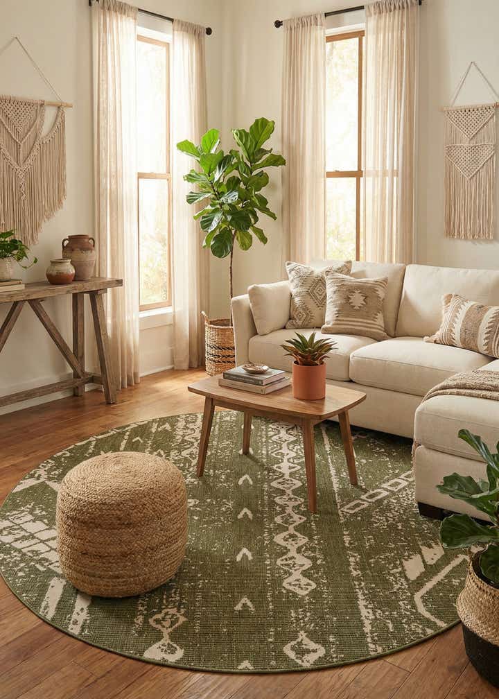 7' 10 x 7' 10 Easy-Clean Bohemian Indoor / Outdoor Round Rug