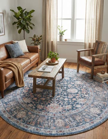 Royal Navy Blue Washable Yara Round Rug
