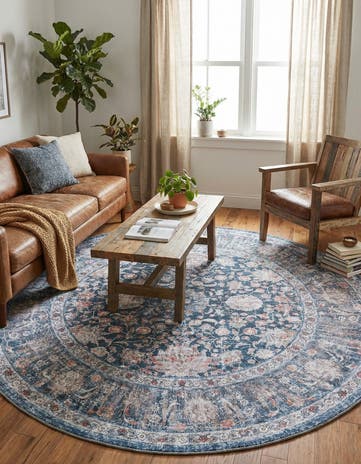 Royal Navy Blue Washable Yara Round Rug