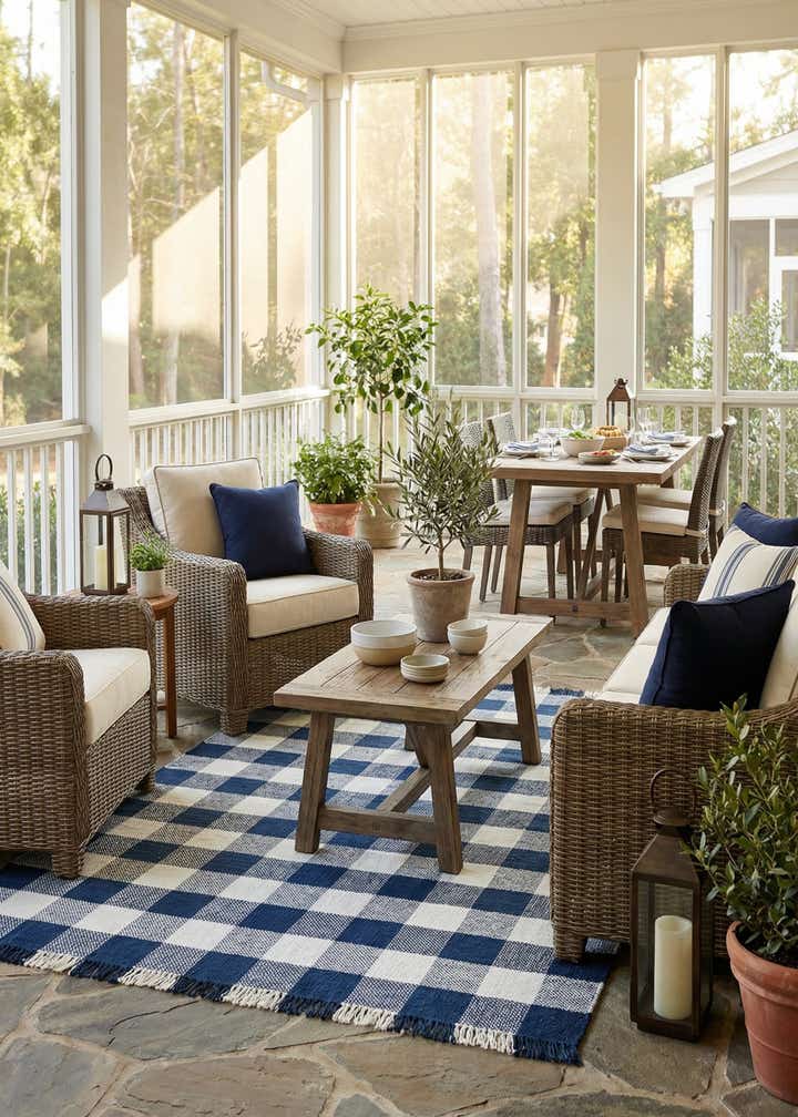 9' x 12' Easy-Clean Eco Plaid Washable Indoor / Outdoor Rug