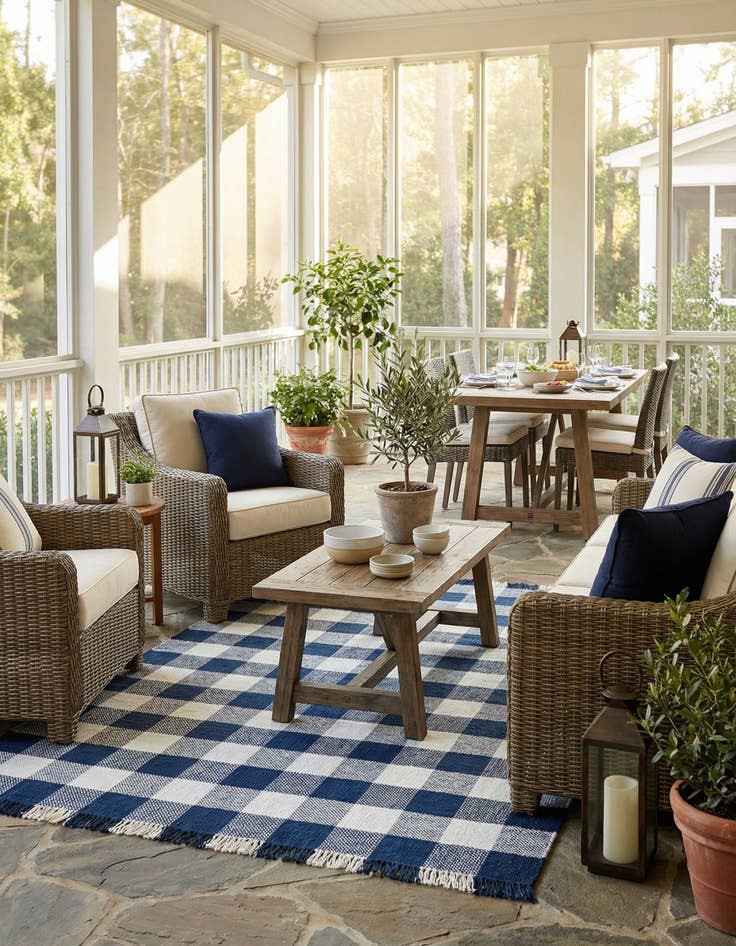 Detail image of 9' x 12' Easy-Clean Eco Plaid Washable Indoor / Outdoor Rug