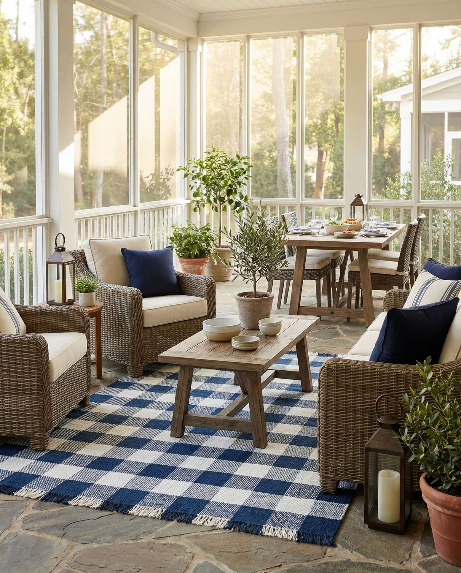 9' x 12' Easy-Clean Eco Plaid Washable Indoor / Outdoor Rug