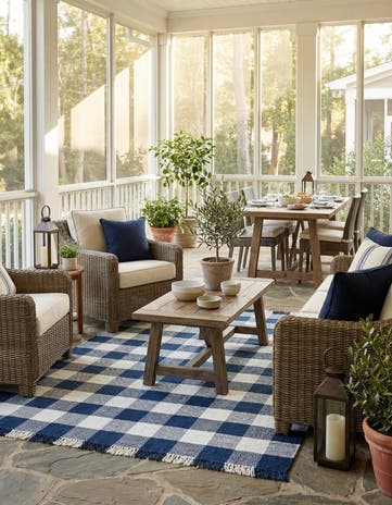 9' x 12' Easy-Clean Eco Plaid Washable Indoor / Outdoor Rug