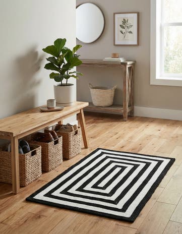Black and White Easy-Clean Eco Verse Washable Indoor / Outdoor Rug