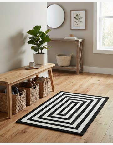 Black and White Easy-Clean Eco Verse Washable Indoor / Outdoor Rug