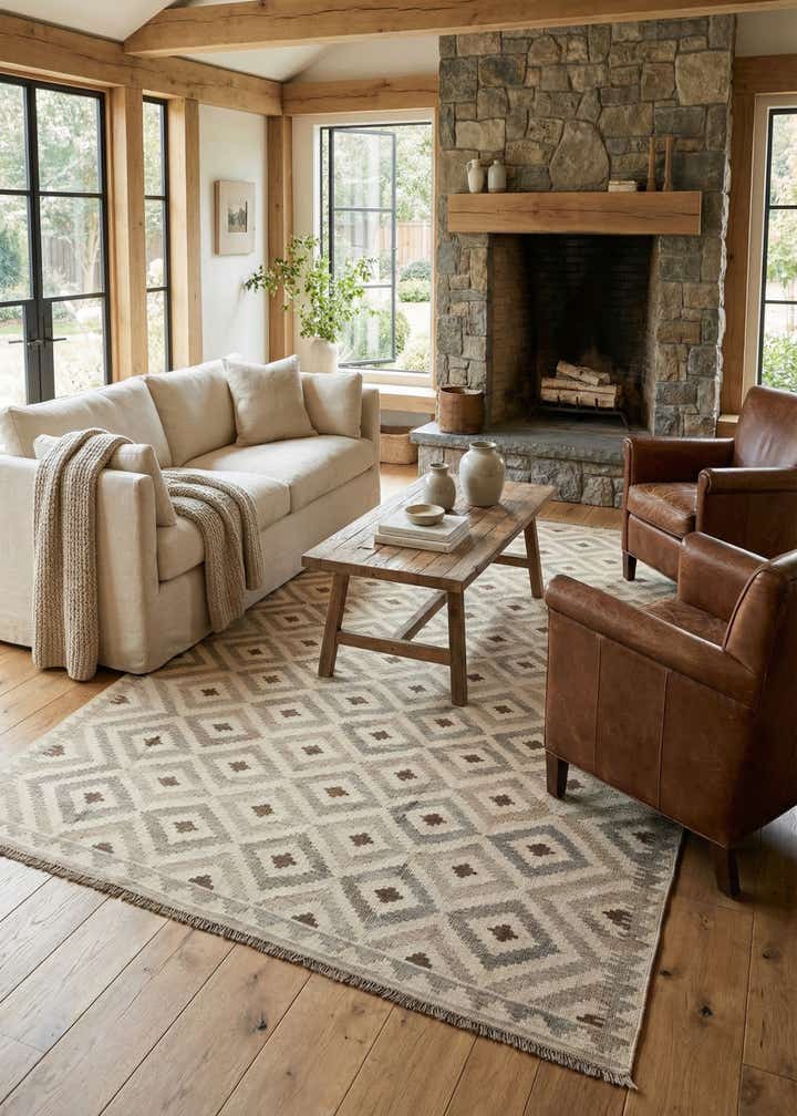 6' 6 x 10' 3 Hand Woven Kilim Maymana Wool Rug