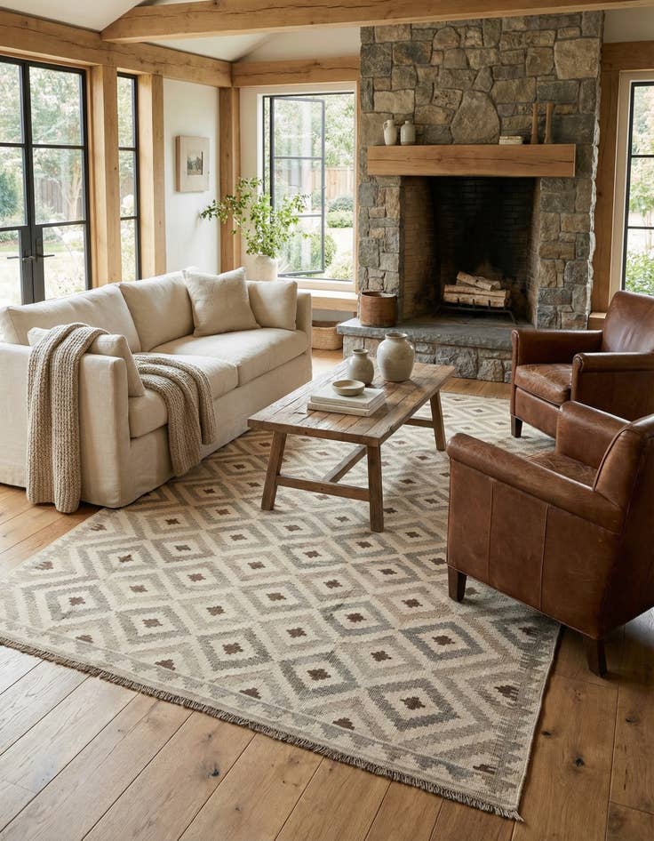 Detail image of 6' 6 x 10' 3 Hand Woven Kilim Maymana Wool Rug