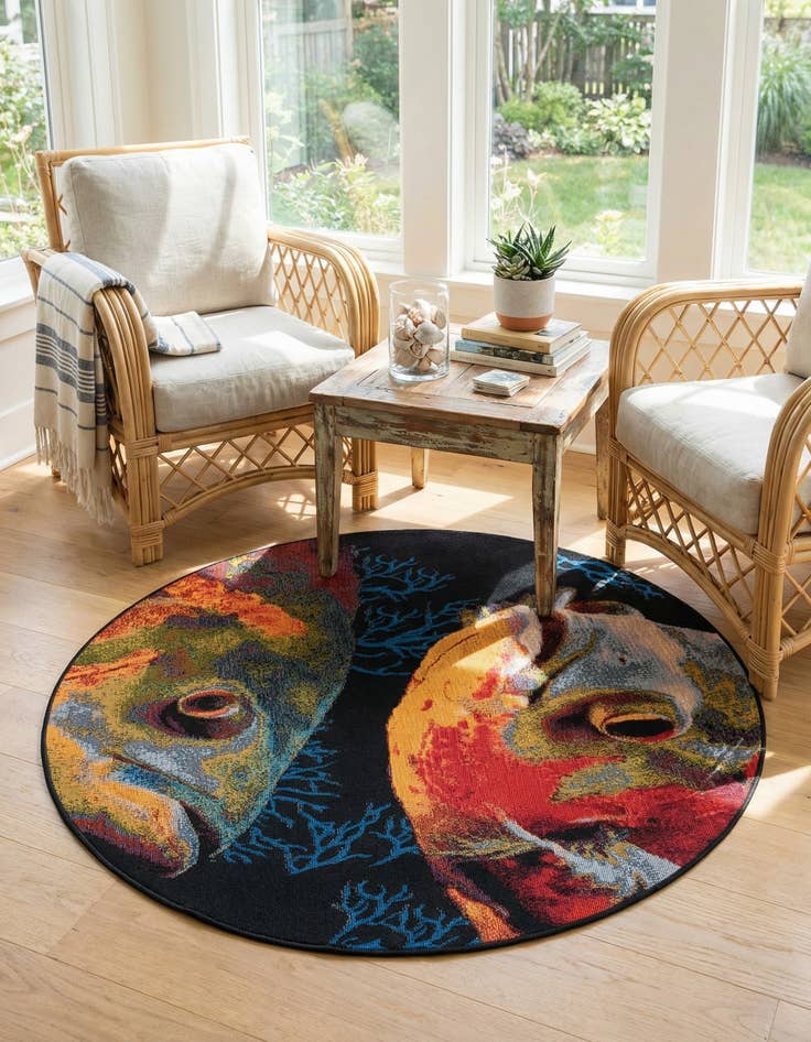 Detail image of  4' x 4'  Washable Coastal Indoor / Outdoor Round Rug