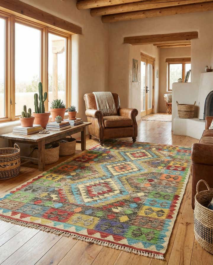 3' 8 x 6' 3 Hand Woven Kilim Maymana Wool Rug