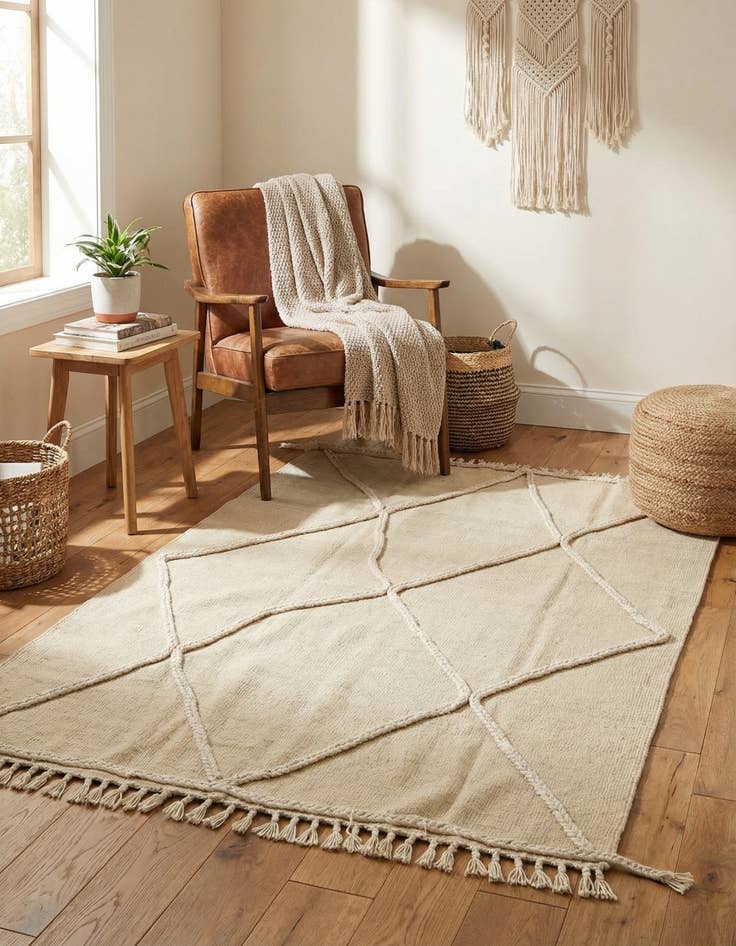 Detail image of 3' 6 x 4' 9  Hand Knotted Moroccan Wool Rug