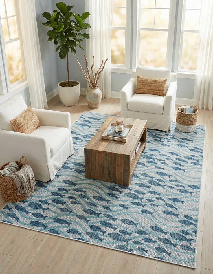 Detail image of  7' 10 x 10'  Washable Coastal Indoor / Outdoor Rug