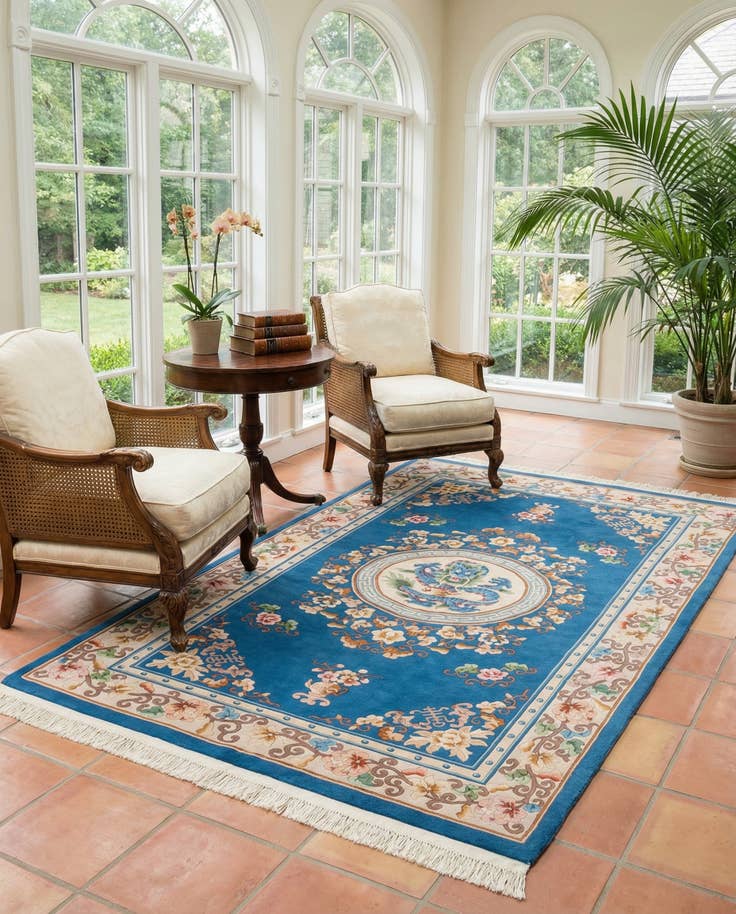 Detail image of 4' 11 x 8' 4 Hand Knotted Carved Pekin Wool Rug