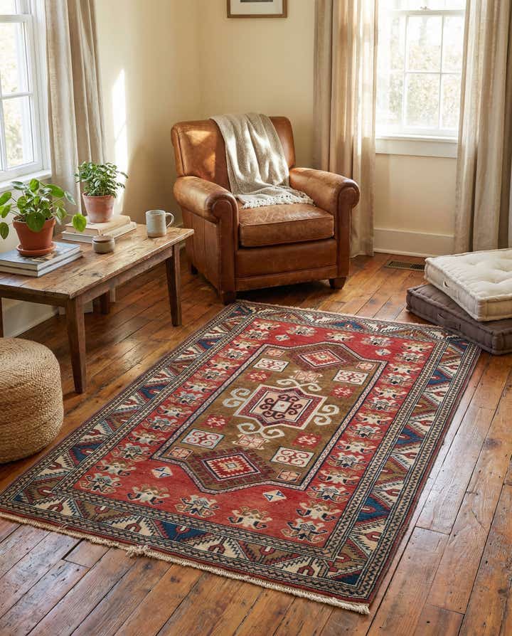 3' 2 x 4' 6 Hand Knotted Kazak Wool Rug