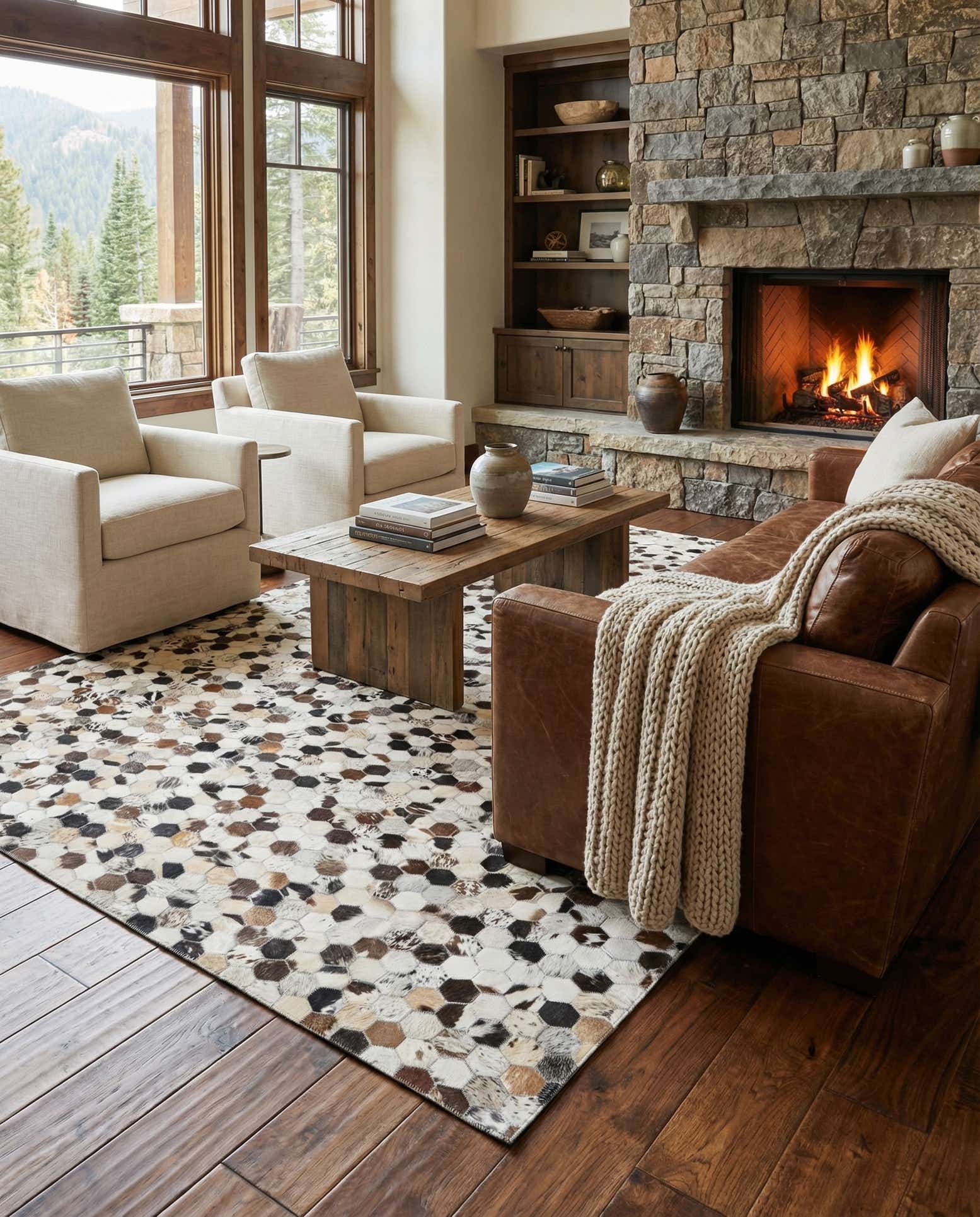 5' x 8' Cowhide Leather Rug