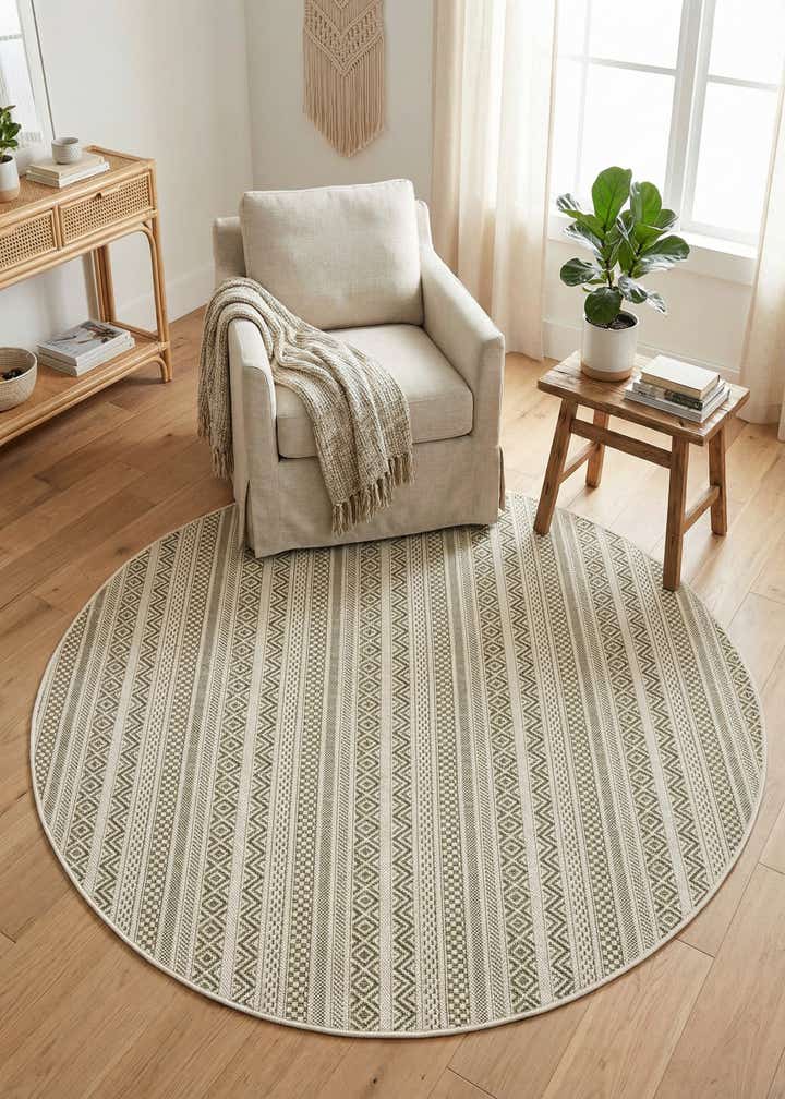 5' 3 x 5' 3 Easy-Clean Striped Indoor / Outdoor Round Rug
