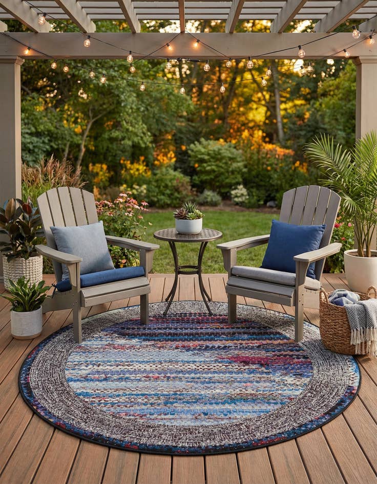 Detail image of 5' x 5'  Washable Modern Indoor / Outdoor Round Rug