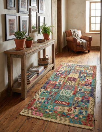 3' 4 x 6' 7 Hand Woven Kilim Maymana Wool Runner Rug
