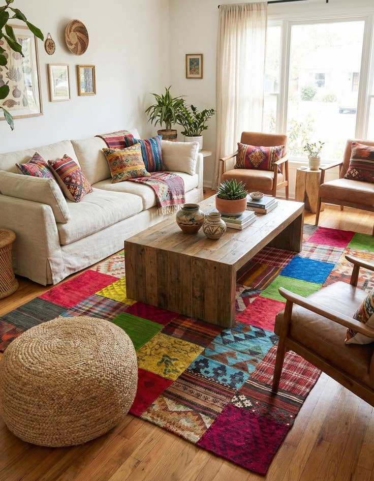 Detail image of 6' 7 x 9' 7  Hand Woven Kilim Patchwork Wool Rug