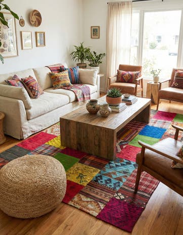 6' 7 x 9' 7 Hand Woven Kilim Patchwork Wool Rug