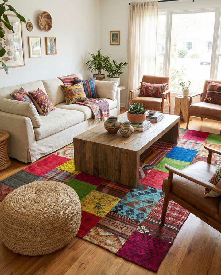 6' 7 x 9' 7 Hand Woven Kilim Patchwork Wool Rug