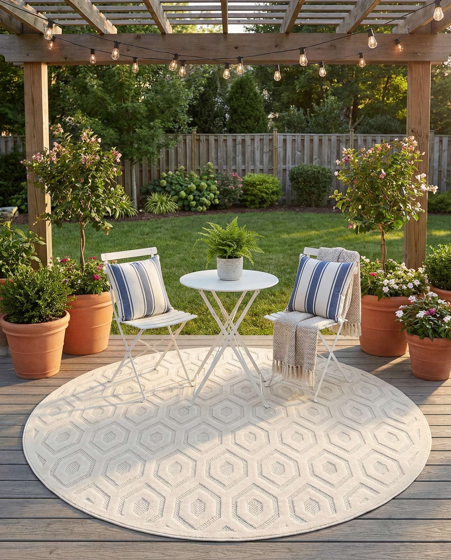 7' x 7' Easy-Clean Trellis Textured Indoor / Outdoor Round Rug