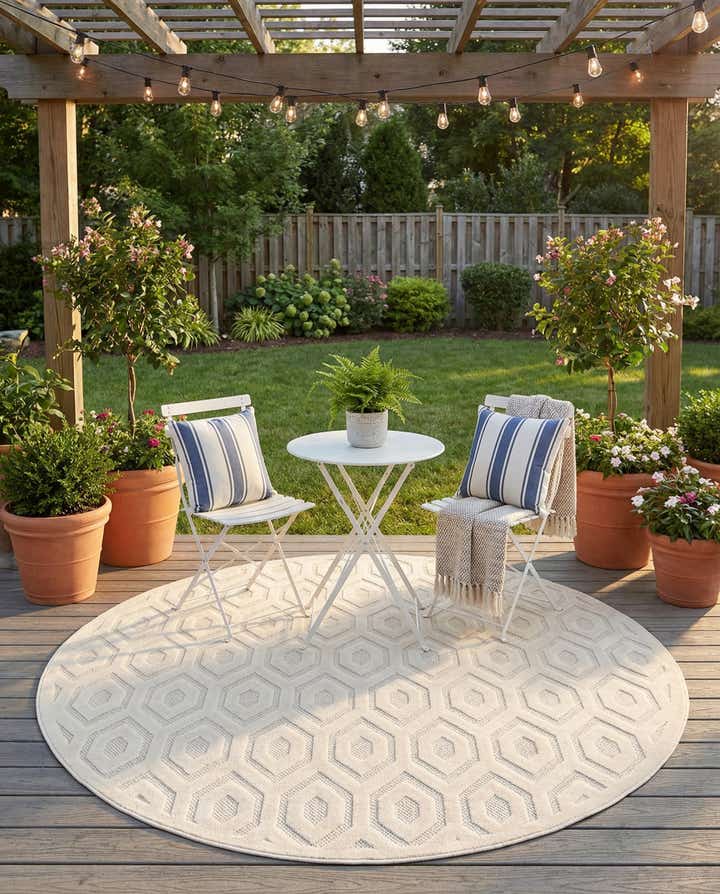 7' x 7' Easy-Clean Trellis Textured Indoor / Outdoor Round Rug