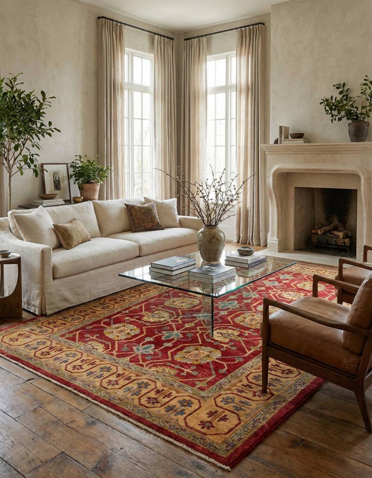 Detail image of 6' 6 x 10'  Hand Knotted Ziegler Wool Rug