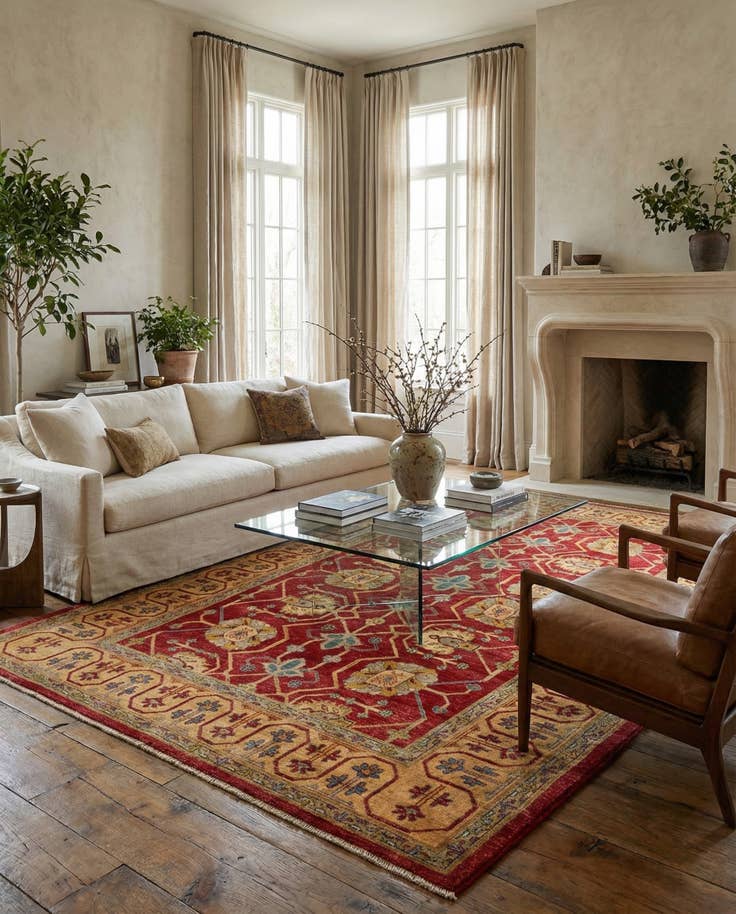 Detail image of 6' 6 x 10' Hand Knotted Ziegler Wool Rug