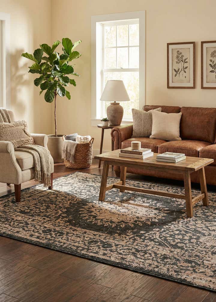 5' 3 x 7' Easy-Clean Traditional Indoor / Outdoor Rug