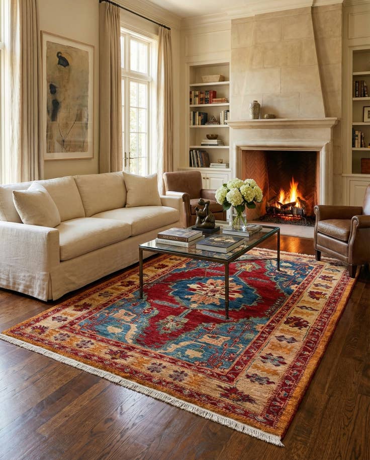Detail image of 5' x 6' 10 Hand Knotted Ziegler Wool Rug
