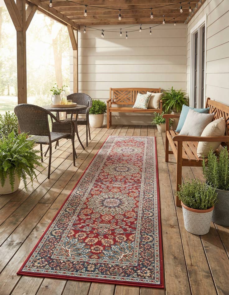 Detail image of 2' 7 x 12'  Washable Traditional Indoor / Outdoor Runner Rug