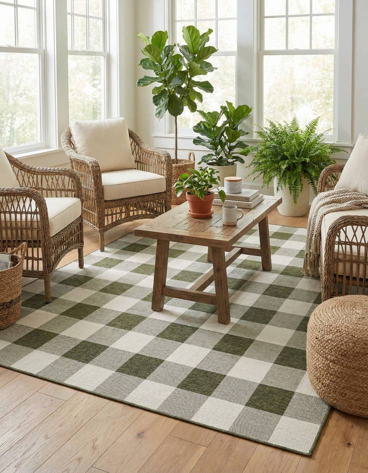 Detail image of 10' x 10'  Washable Checkered Indoor / Outdoor Square Rug
