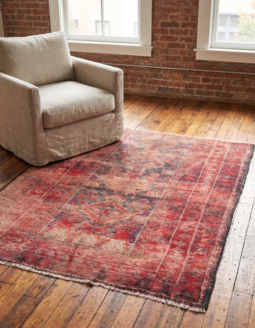 3' 7 x 4' 3 Hand Knotted Ultra Vintage Persian Wool Square Rug