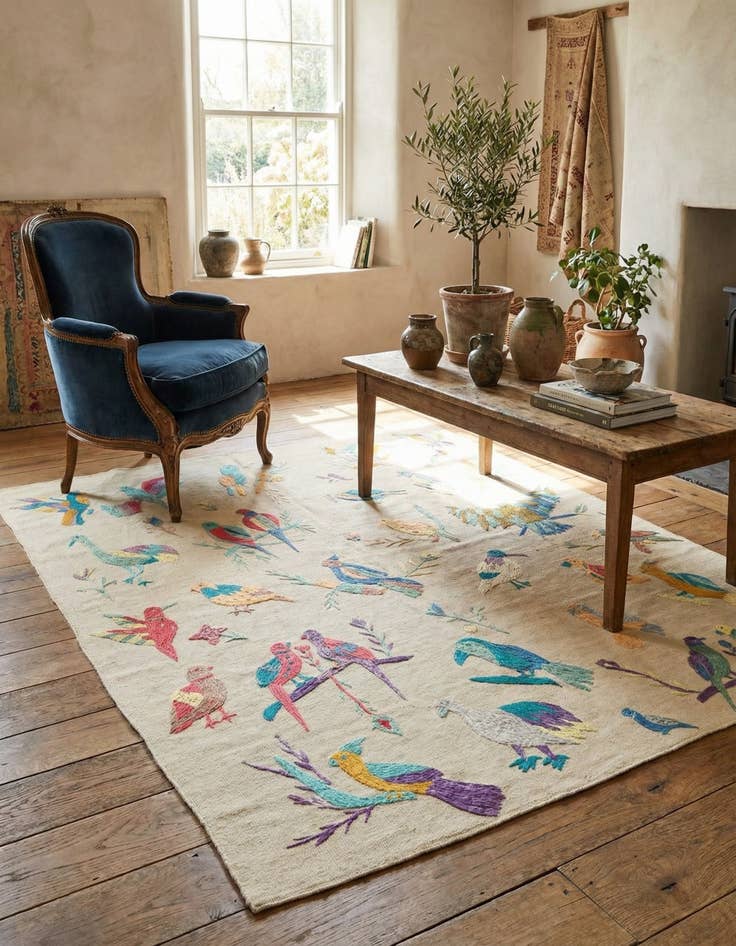 Detail image of 5' 2 x 6' 2  Hand Woven Kilim Suzani Wool Rug