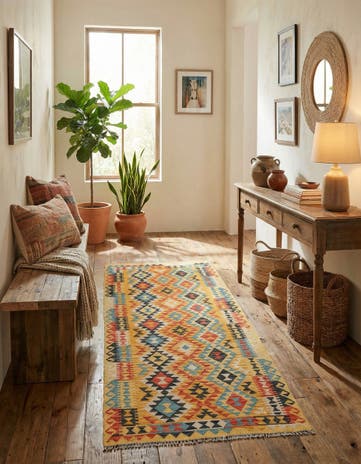3' 5 x 6' 10 Hand Woven Kilim Maymana Wool Runner Rug