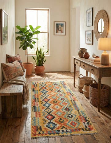 3' 5 x 6' 10 Hand Woven Kilim Maymana Wool Runner Rug