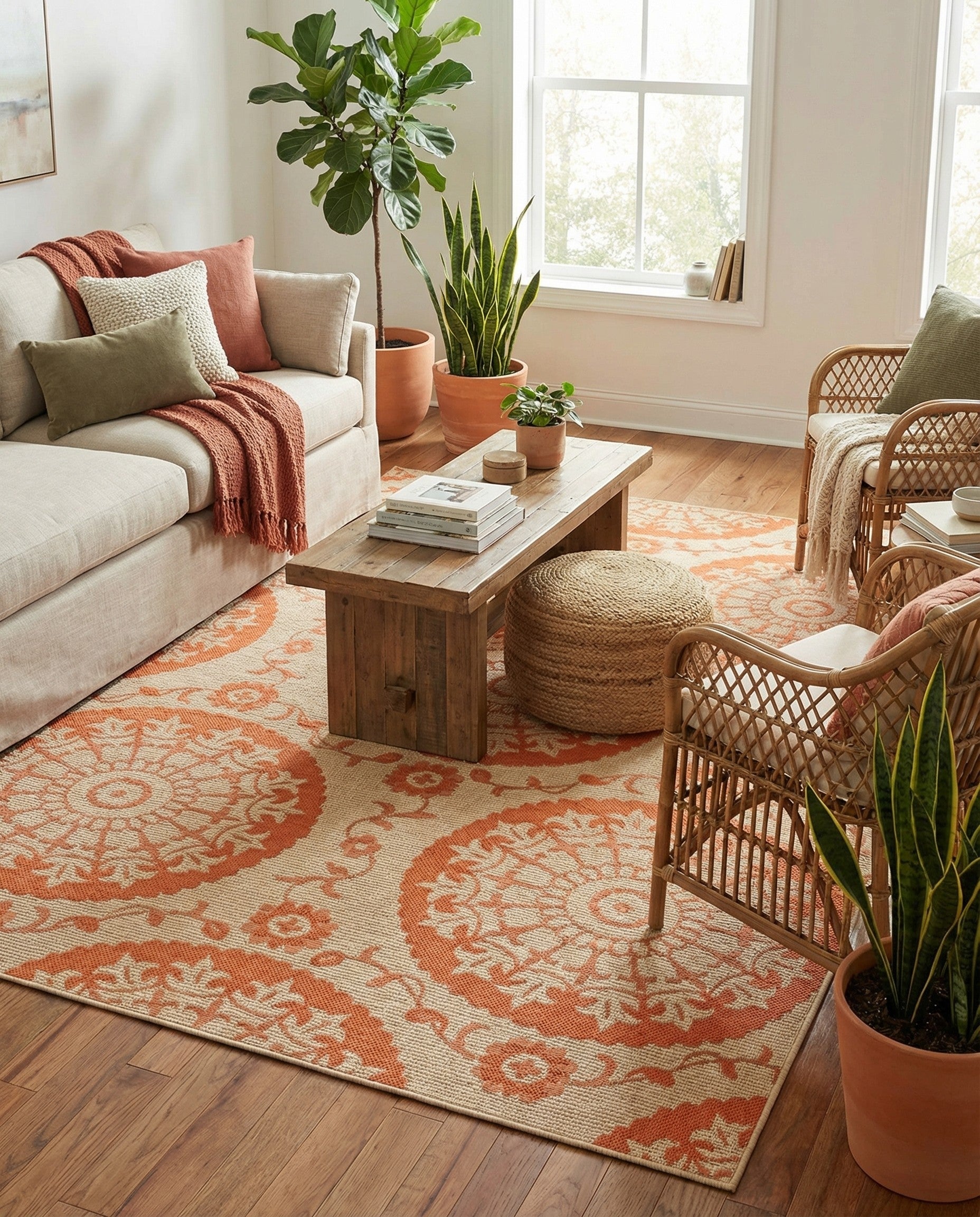 5' 3 x 8' Easy-Clean Botanical Indoor / Outdoor Rug