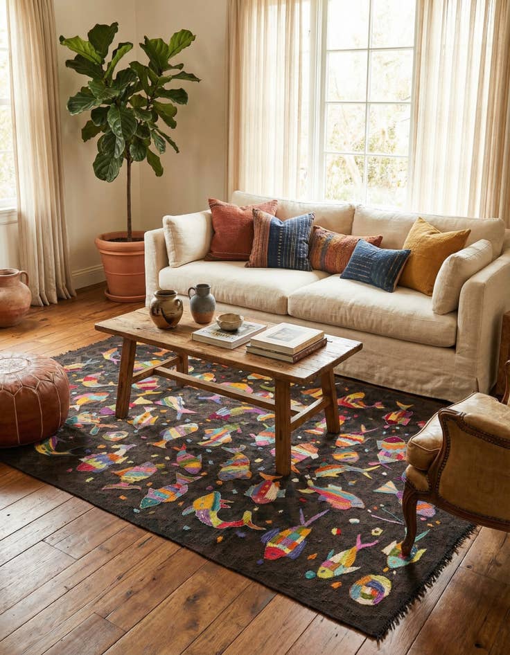 Detail image of 4' 10 x 7' 6  Hand Woven Kilim Suzani Wool Rug