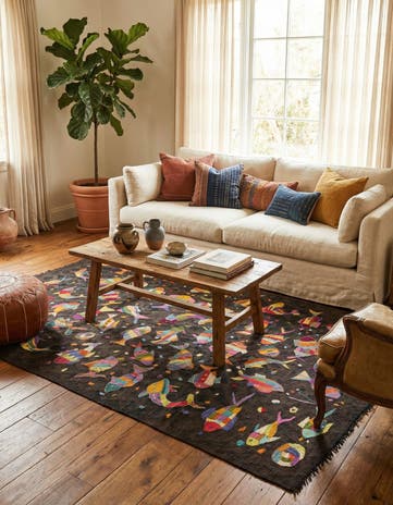 4' 10 x 7' 6 Hand Woven Kilim Suzani Wool Rug