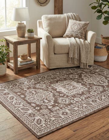 Brown Easy-Clean Aztec Indoor / Outdoor Rug