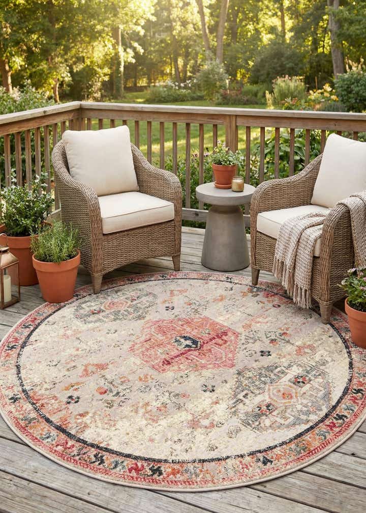 7' 10 x 7' 10 Easy-Clean Traditional Indoor / Outdoor Round Rug