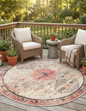 7' 10 x 7' 10 Easy-Clean Traditional Indoor / Outdoor Round Rug