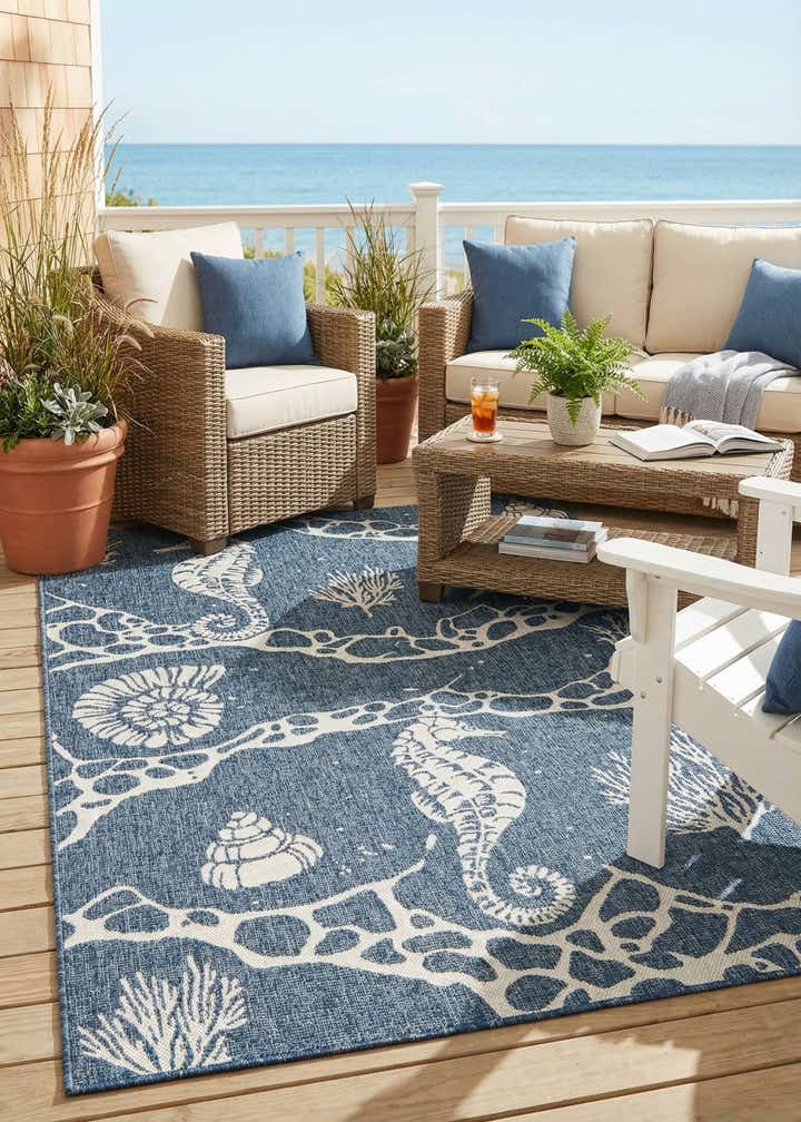 5' 3 x 8' Easy-Clean Coastal Indoor / Outdoor Rug