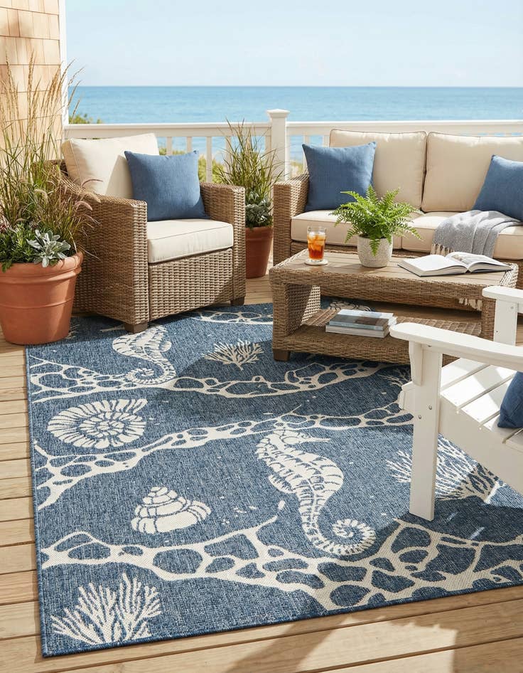 Detail image of 5' 3 x 8'  Washable Coastal Indoor / Outdoor Rug