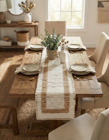 White and Natural Hand Woven Chindi Jute Table Runner Rug