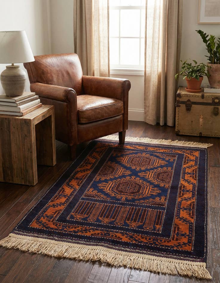 Detail image of  3' x 4' 9  Hand Knotted Afghan Ersari Wool Rug