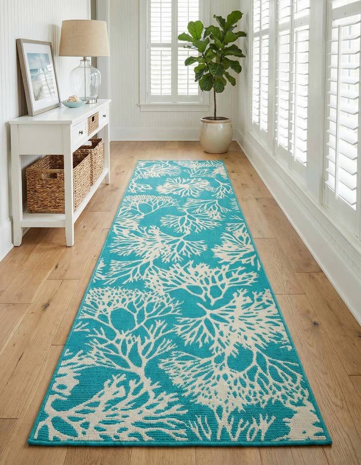 Detail image of 2' 7 x 10'  Washable Coastal Indoor / Outdoor Runner Rug