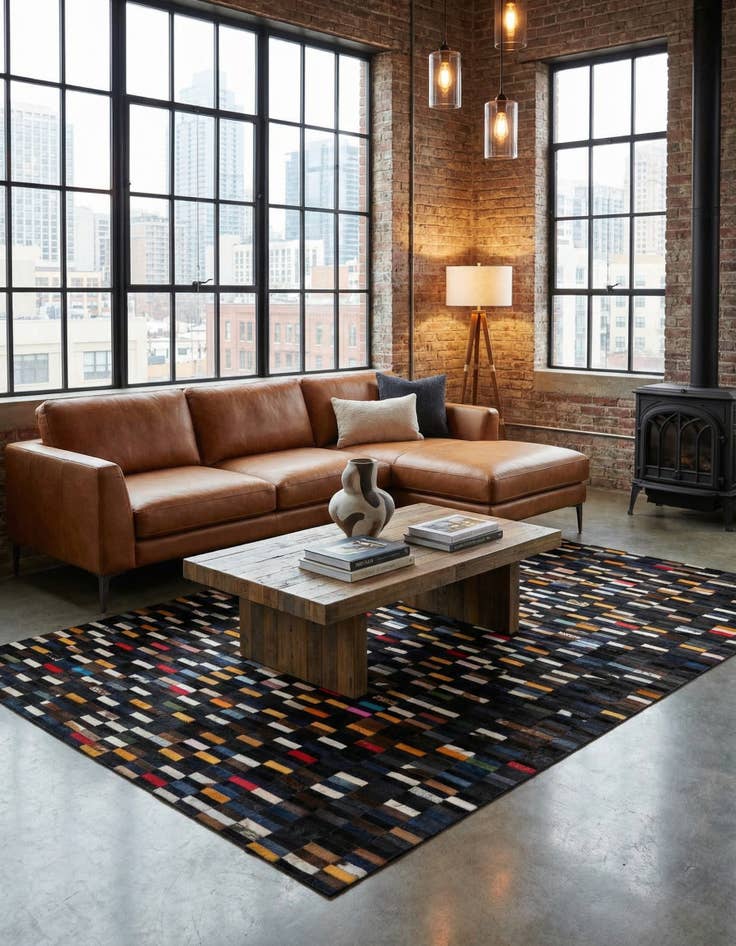 Detail image of  5' 3 x 7' 11 Cowhide - Patchwork Rug