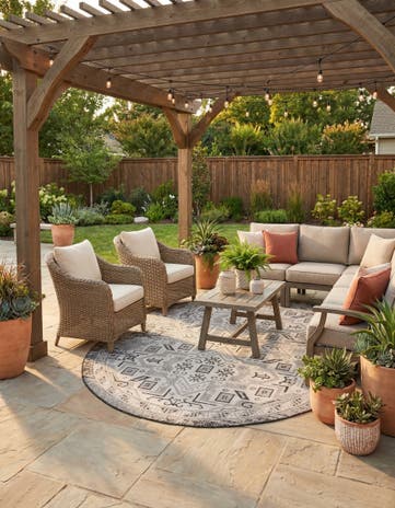 Charcoal Gray Easy-Clean Aztec Indoor / Outdoor Oval Rug